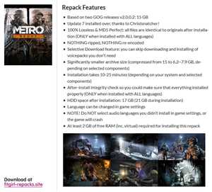 Download Metro Redux: 2033 + Last Light , Selective Download - from 6.2 GB GOG v2.0.0.2 + Update 7, MULTi10 game