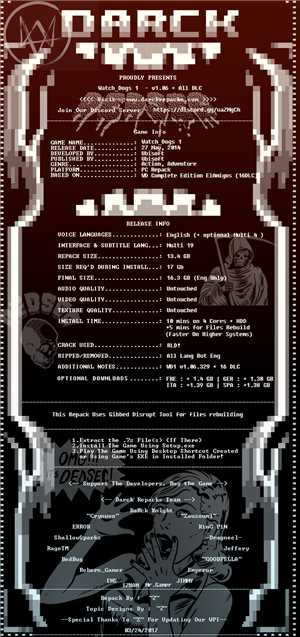 Download WatchDogs : Bundle Pack - Darck Repacks From 14 3 GB WD1 v1.06.329 + 16 DLC's / WD2 v1.07 + 21 DLC's game